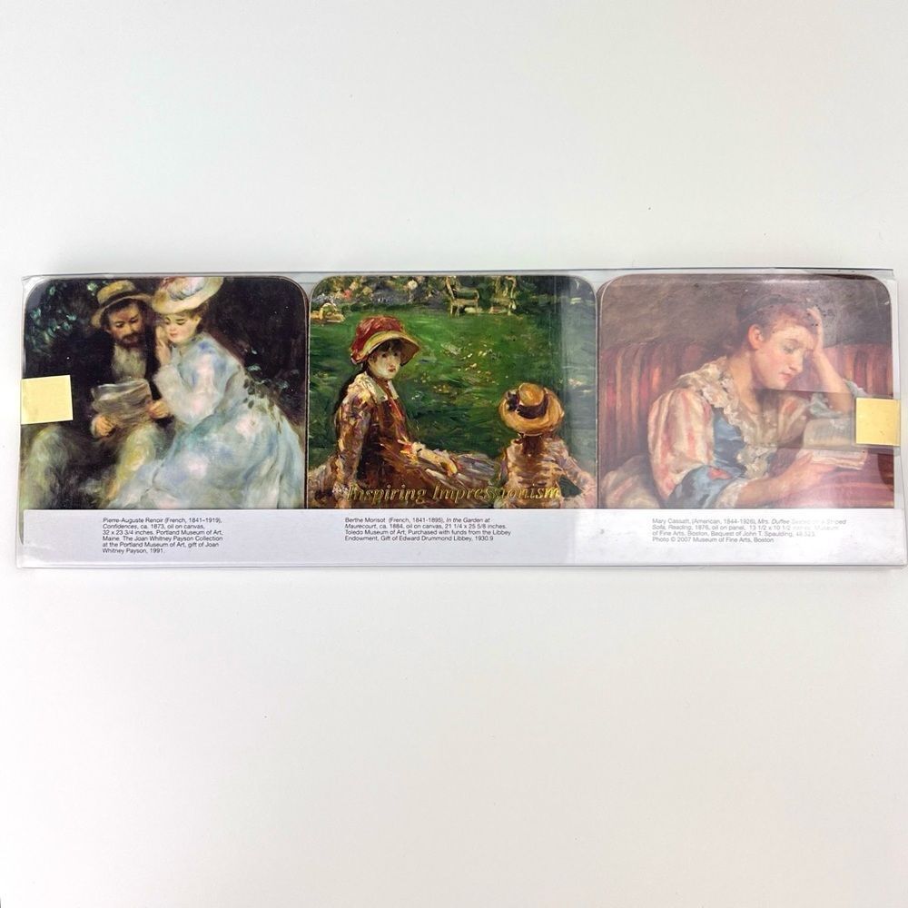 Vintage Coasters Inspiring Impressionism Art Set of 6, 3.75 In Square
